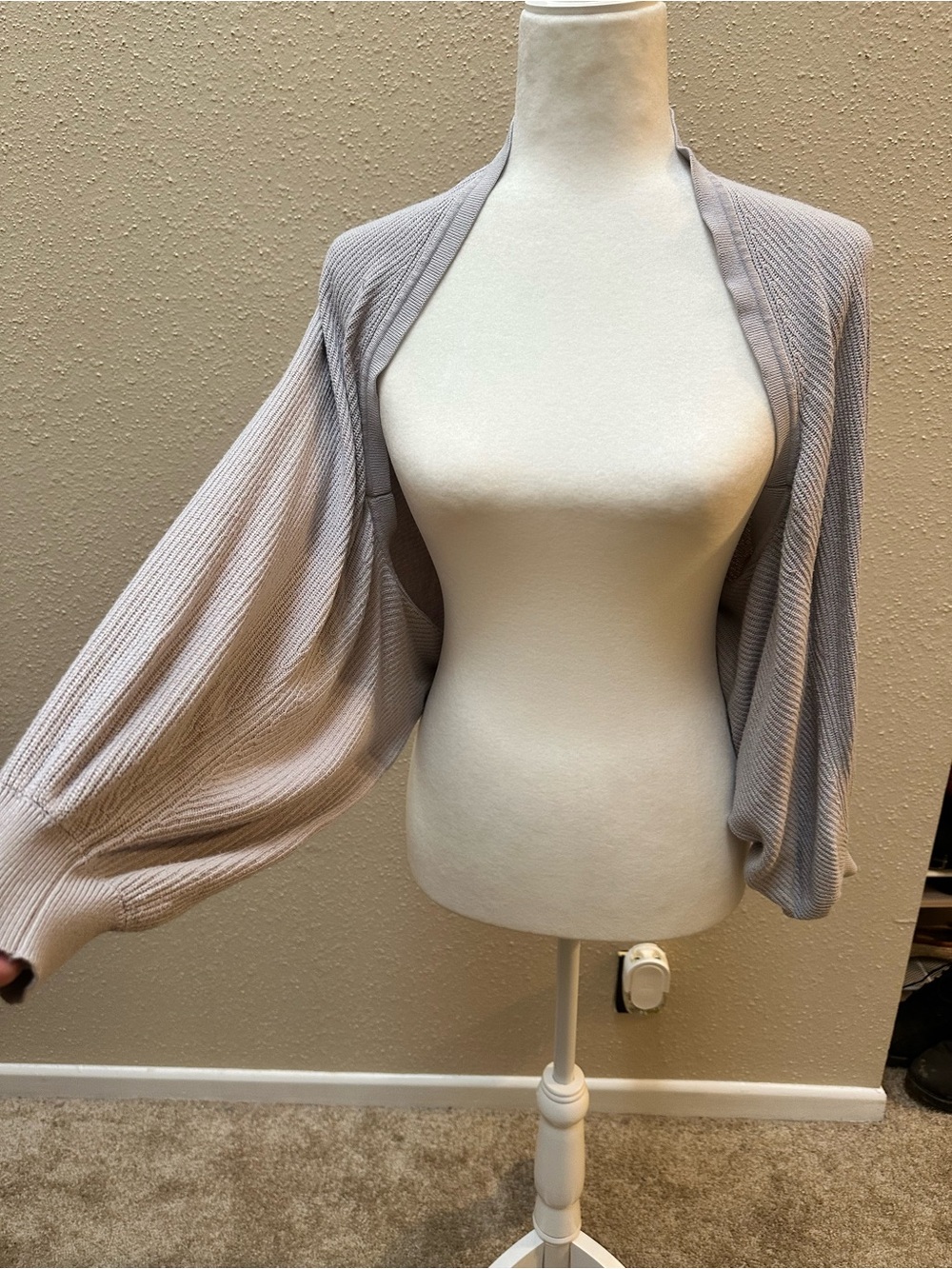 Women’s Gray Knit Open Front Shrug Bolero Dolman Balloon Sleeve Cardigan L/XL
